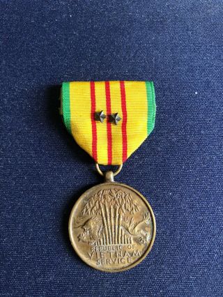 Vintage Republic Of Vietnam Service Medal & Ribbon United States 2 Tours Stars