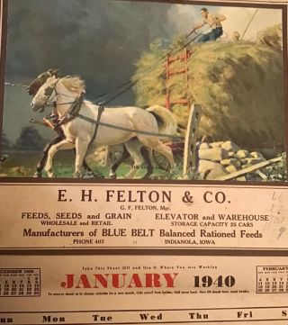 1940 E H Felton Feed Seed Elevator Indianola Iowa Warren County Calendar