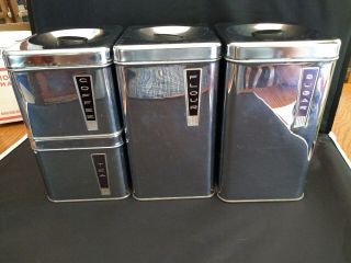 Vintage Lincoln Beauty Ware Chrome Canister Set Mcm Euc