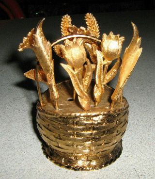 Vintage Gold Tone Basket Cocktail Fork Set By Tan 1964