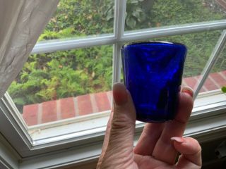 Hand Blown Deep Cobalt Blue Pontil Funnel Shape Ink Inkwell Inkstand 1