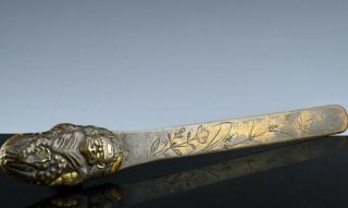 Great Antique Japanese Meiji Gilt Bronze Mixed Metal Figural Sword Paper Knife