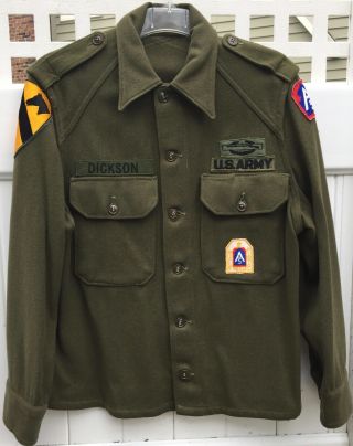 1st Cav Vietnam Era Og - 108 Wool Shirt W Rare 5th Army Rifle & Pistol Team Patch