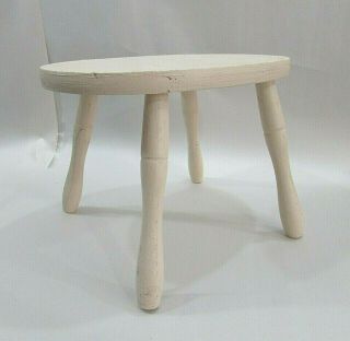 Primitive Old White Painted Wood Vintage 9x13 Oval 4 Leg Foot Step Stool Sh