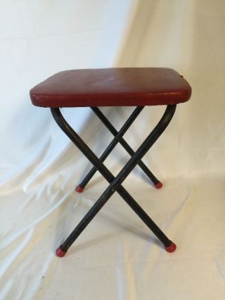 Vintage 1950s Folding Step Foot Stool Side Table Red Folding