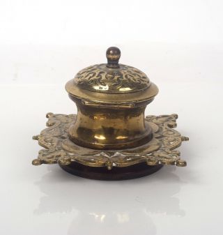 Vintage Antique Ornate Brass And Copper Inkwell