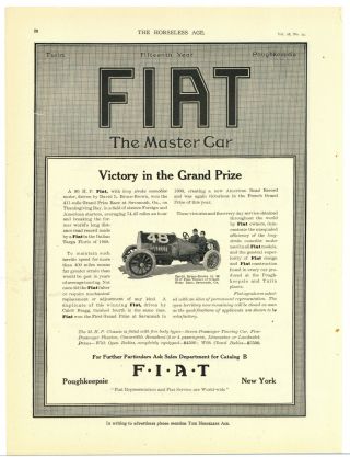 1912 Fiat Motor Cars Ad: David Bruce Brown Savannah Ga Race Winner W.  Fiat