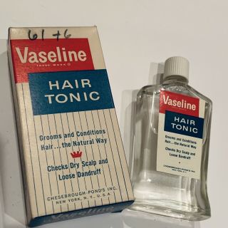 Vintage 1950s Vaseline Hair Tonic 2 Oz Size Full Bottle
