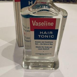 Vintage 1950s Vaseline Hair Tonic 2 oz size FULL Bottle 3
