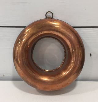 Vintage Tin Lined Copper Round Mold With Hanging Ring - Heavy - Patina