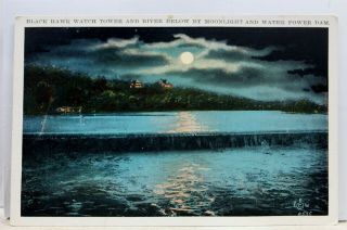 Illinois Il Rock Island Black Hawk Watch Tower River Power Dam Postcard Old View