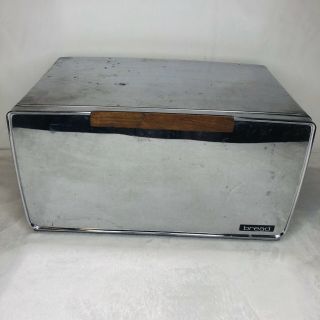 Vintage Lincoln Beautyware Bread Box Chrome Kitchen Wood Handles