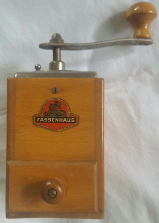 Vintage Wooden Coffee Grinder Zassenhaus Germany Hand Winding Mill As - Is
