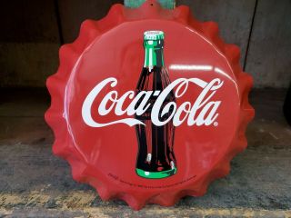 Coca - Cola Bottle Cap Tin Sign Red With White Logo 1998
