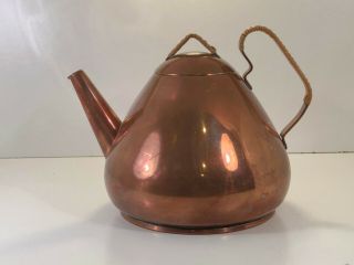 Wagner Arts And Crafts Style Copper Tea Kettle Wicker Handles