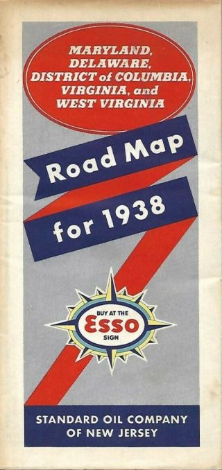 1938 Esso Road Map Pictorial Guide Maryland Delaware West Virginia Washington Dc