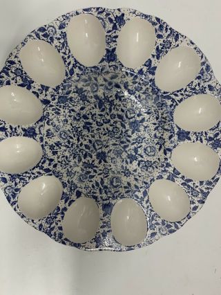 Enesco Deviled Egg Platter White Blue Porcelain Tray Plate Dish Japan 13”