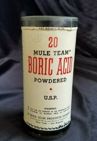 Old Advertising Box 20 Mule Team Boric Acid Powdered Us Borax & Chemical Corp