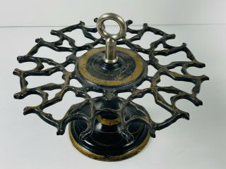 1910s Cast Iron Office Rubber Stamp Carousel Gold Paint Holder Caddy