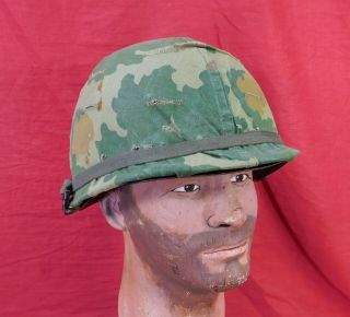 Vietnam War,  U.  S.  M - 1 Helmet With Liner And Mitchell Camouflage Cover