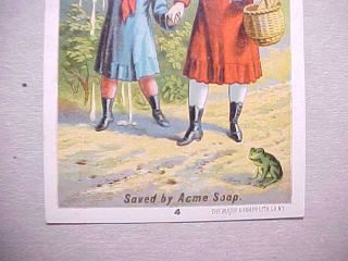 1889s VICTORIAN TRADE CARD ACME SOAP TERRE HAUTE INDIANA 2 GIRLS AND A FROG VG, 3