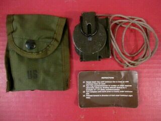 Post - Vietnam Us Army Lensatic Magnetic Compass Dated 1986 W/m1967 Nylon Pouch