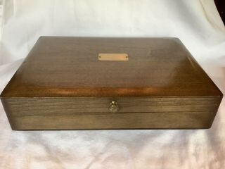 Vintage Naken’s Wooden Silverware Flatware Chest Box Tarnish Proof Brass Plaque