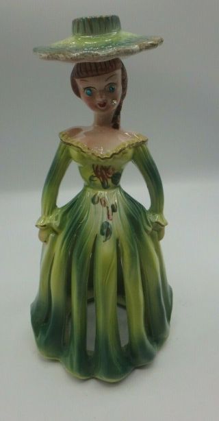 Vintage Green Kreiss & Company Porcelain Lady Napkin & Candle Holder Jeweled