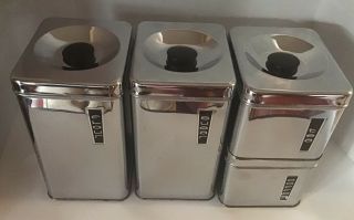 Vintage Mid Century Chrome Canister 4 Pc Set With Lids Lincoln Beautyware Usa