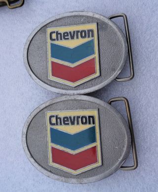 2 Chevron Gas & Oil Matching Belt Buckles By C D Hit