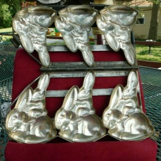 Vintage 3 Rabbits Riding Bunnies Chocolate Mold (made In Germany) Anton Reiche