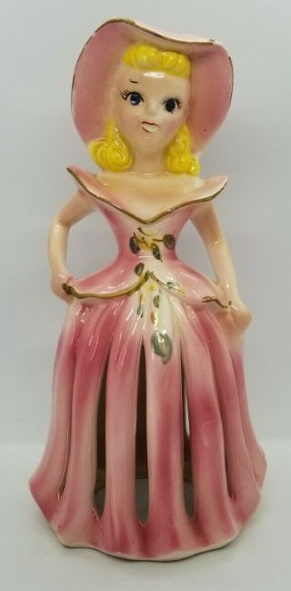 Vintage Kreiss Pink Porcelain Lady Napkin Candle Holder
