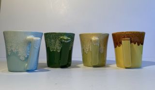 Four Vintage Winart Pottery Coffee Mugs Cups Drip Glaze Oklahoma Season Colors