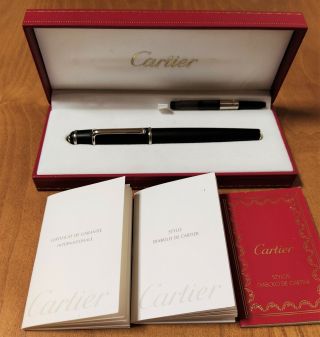 Cartier Diabolo Black Matte & Platinum Trims Vintage Fountain Pen - M 18k (nos)