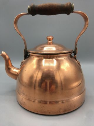 Vintage B&m Douro Handcrafted Solid Copper Tea Kettle W/wood Handle - Portugal