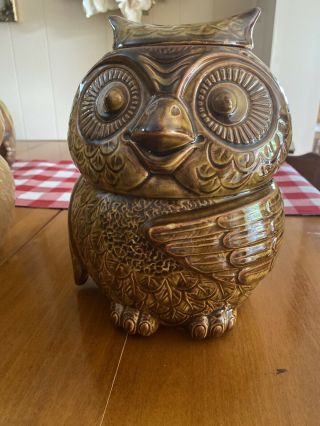 Vintage Mccoy Pottery Brown Owl Cookie Jar Canister 204 Woodsy Usa