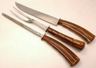 Vintage Stainless Steel Carving Set With Bakelite Handles Knife,  Fork,  Sharpener