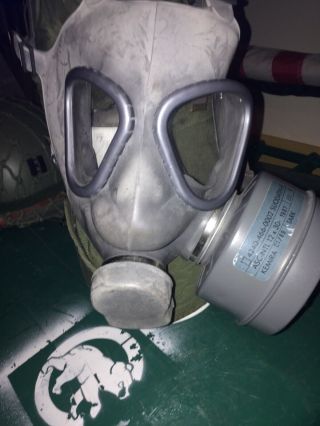 M - 1 Helmet With Web Cover And Gas Mask Along With Cold Weather Cover 2