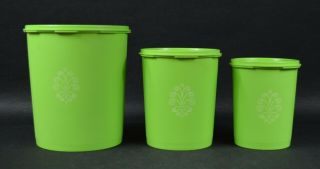 Vintage Set Of 3 Tupperware Canisters W/ Lids (apple Green) Made In Usa