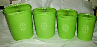 Vintage 4 Pc Tupperware Lime Green Canister Set W/star Burst Lids Usa