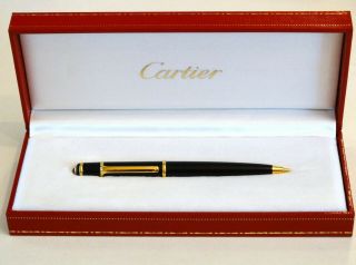 Cartier Diabolo Black Mini Mechanical Pencil With Gold Trim & Cabochon Gem