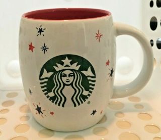 Starbucks Disney Parks Blue Mickey Mouse On Red Stripes Heart Coffee Mug 12 Oz