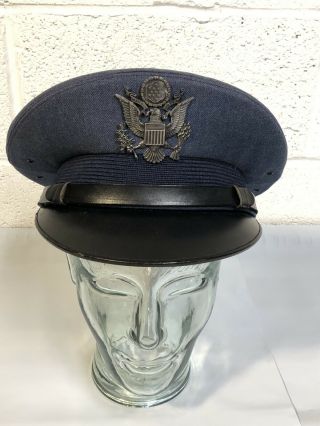 Usaf Us Air Force Dress Uniform Visor Cap Hat 100 Wool 7 Veteran Named Auman