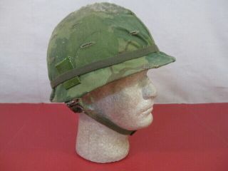 Vietnam Era M1 Ground Troop Helmet Complete W/liner & Mitchell Cover Dtd 1968 3