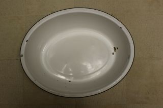 Vintage Porcelain Enamel Baby Bath Tub Wash Basin Large Oval White Black Edge