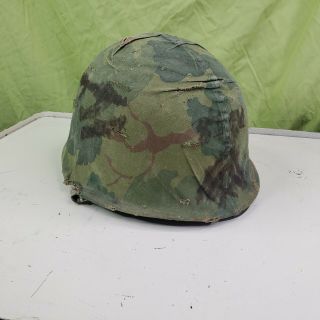Orig.  Us Army Vietnam Era M1 Helmet Liner Mitchell Cover Chin Strap