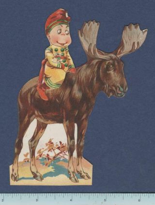 Palmer Cox Brownie Lion Coffee Die Cut Paper Doll: Canadian Rides Moose