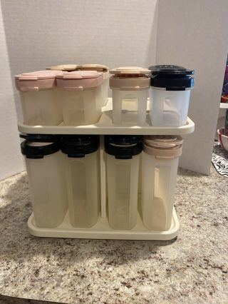 Tupperware Vintage Pink Modular Mates Spice Rack Carousel Set With 10 Containers
