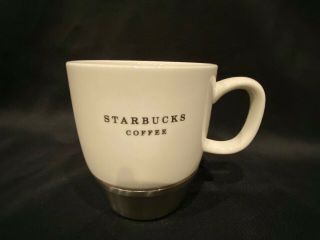 Starbucks Coffee Cup - 2006 White Ceramic - With Stainless Steel Base - 10oz