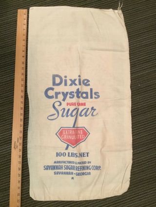 Vintage Dixie Crystals Sugar Cloth Sack Savannah Ga 100 Lbs
